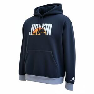 Air Jordan Mens Large Sport Fleece Pullover Hoodie Black Jumpman Center Pocket